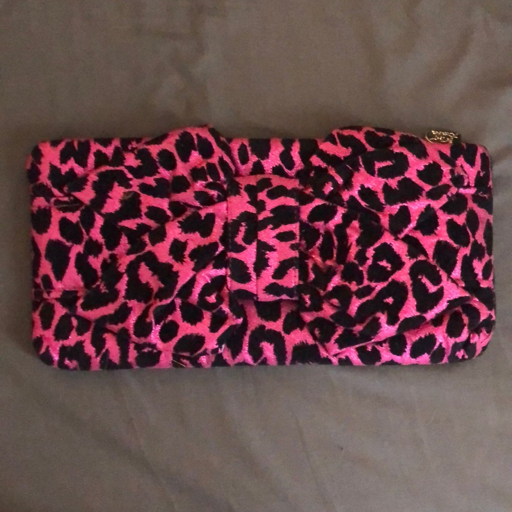 Betsey Johnson Pink sparkle leopard clutch